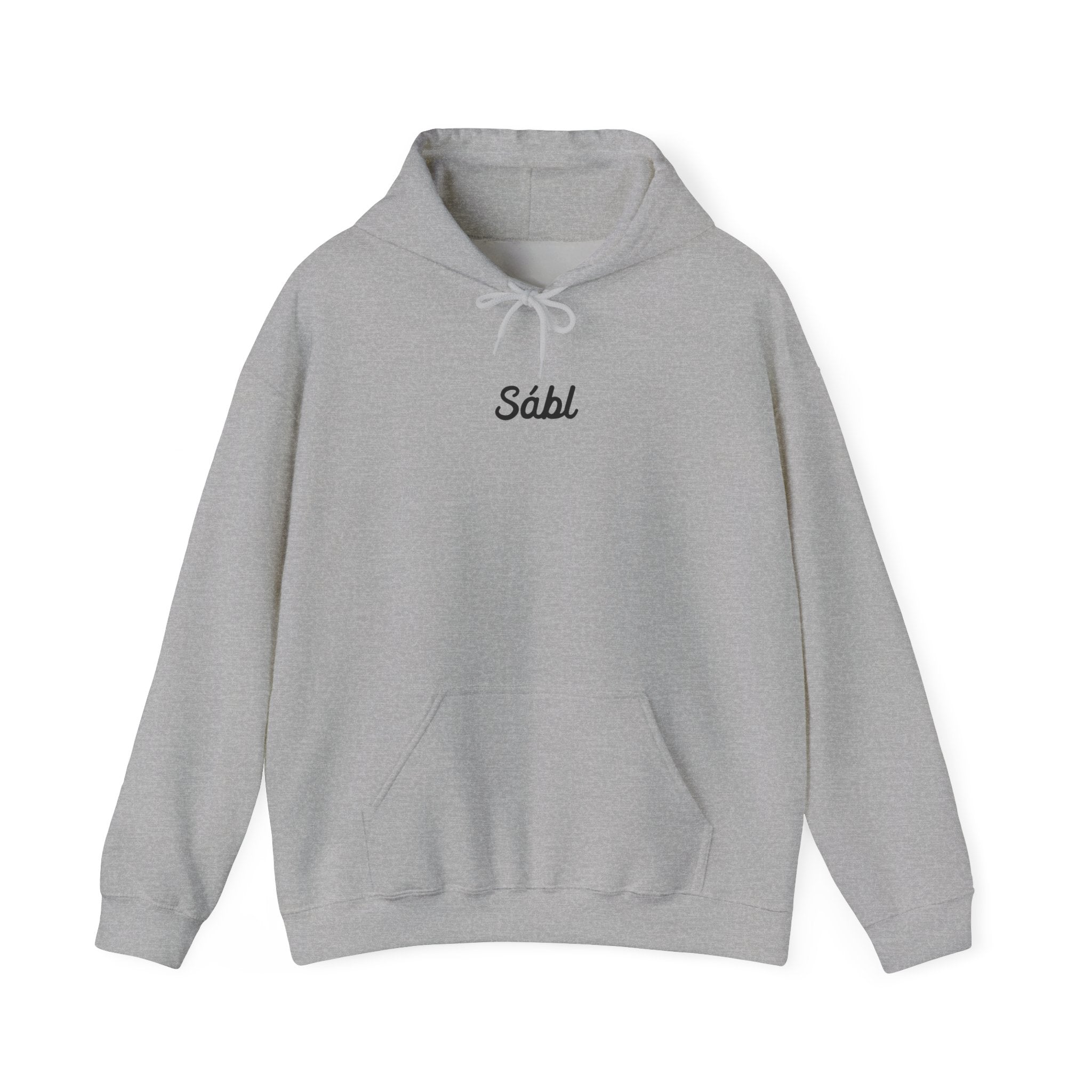 Sábl Minimal Script Hoodie — Cozy White Pullover with Small Center Logo
