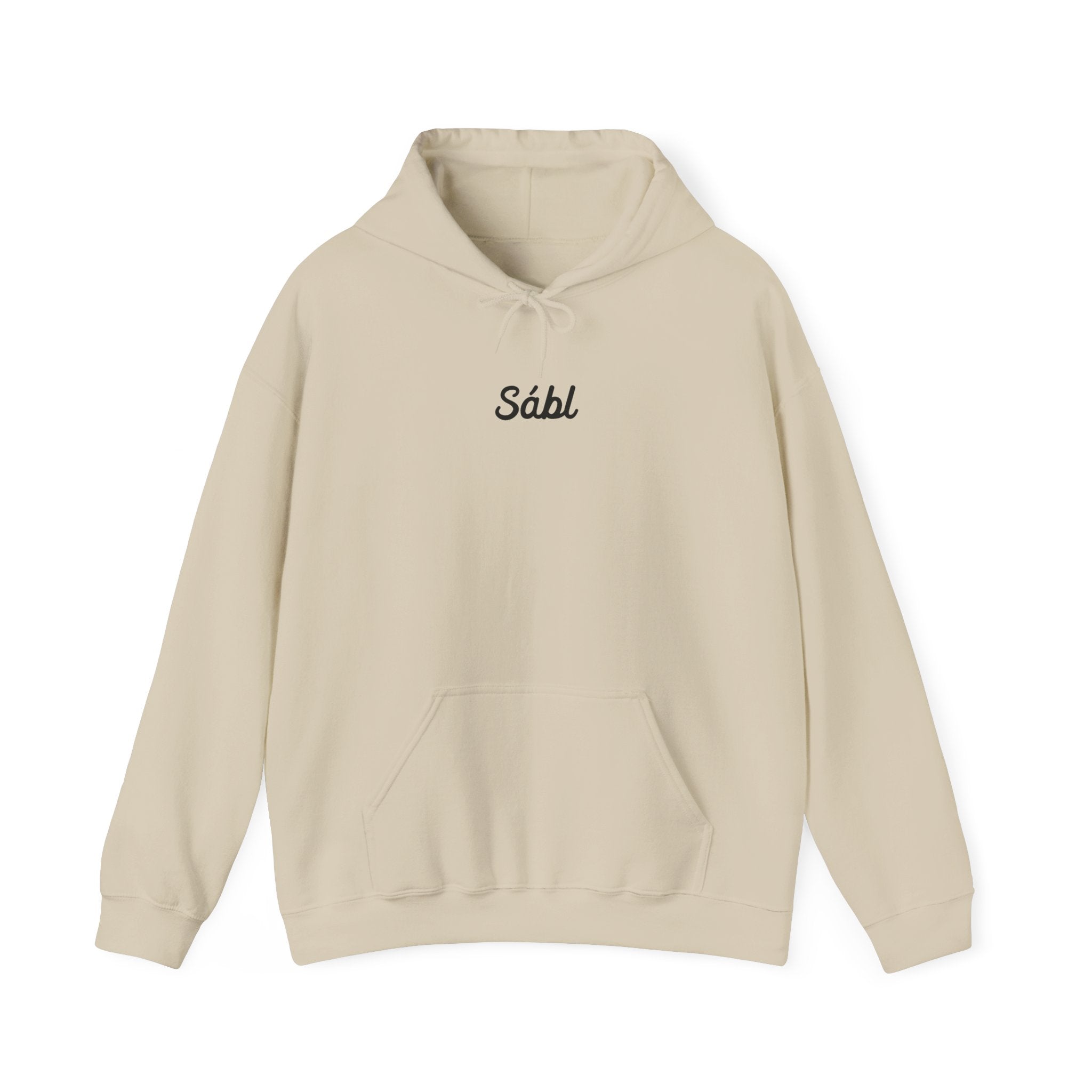 Sábl Minimal Script Hoodie — Cozy White Pullover with Small Center Logo