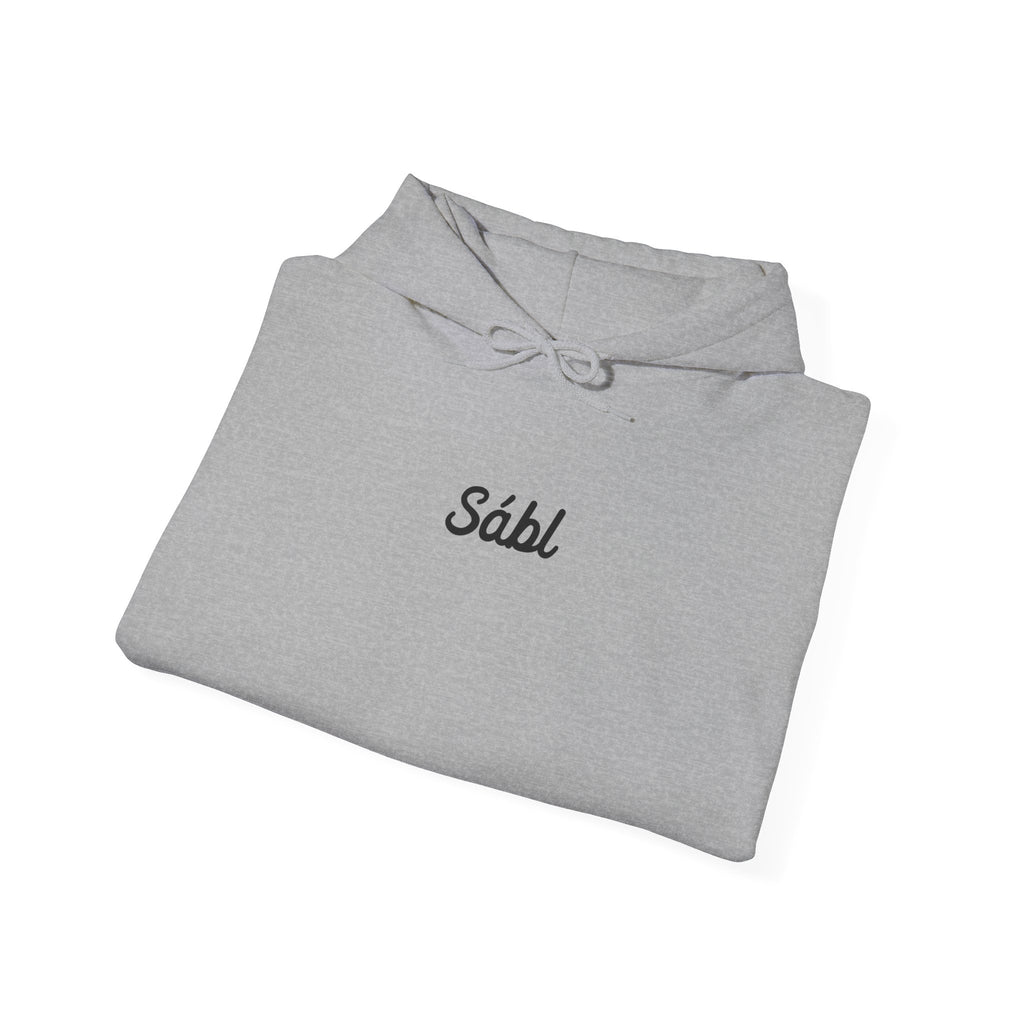 Sábl Minimal Script Hoodie — Cozy White Pullover with Small Center Logo