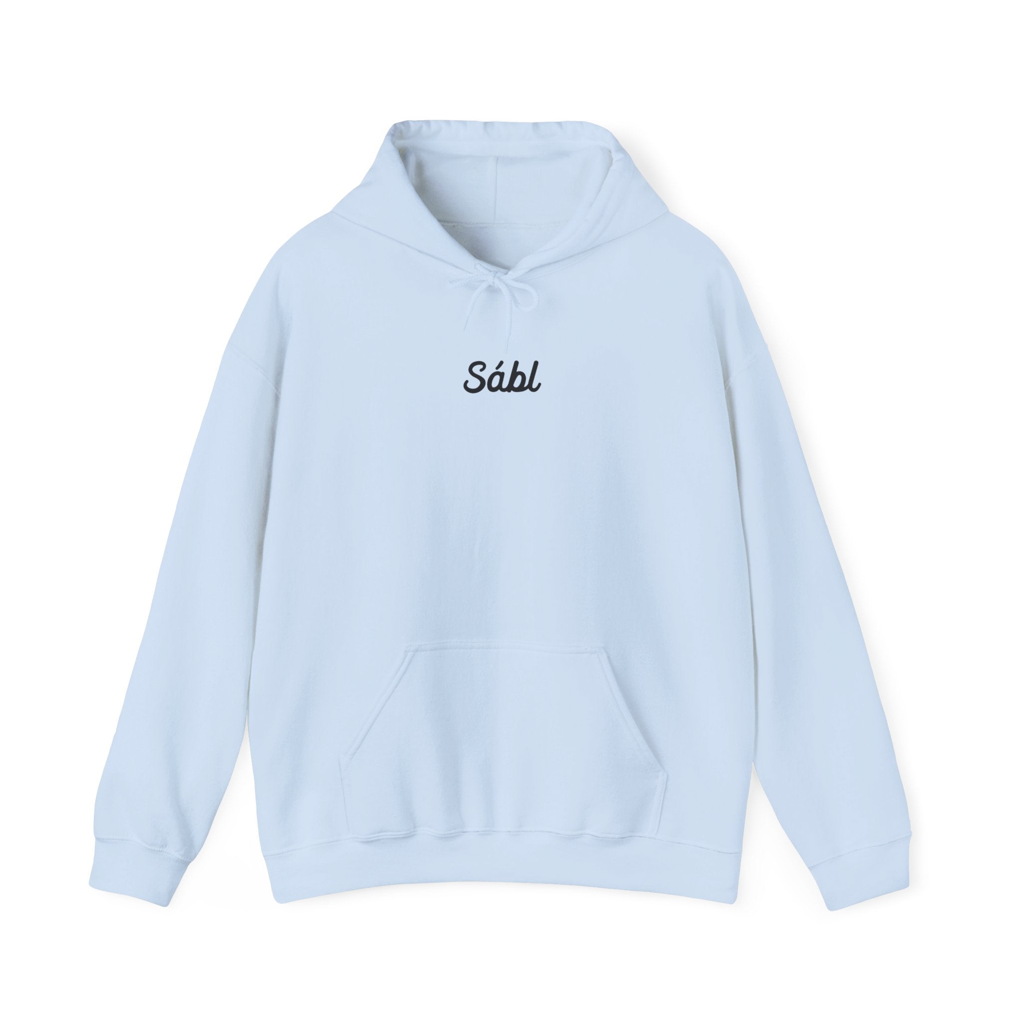 Sábl Minimal Script Hoodie — Cozy White Pullover with Small Center Logo