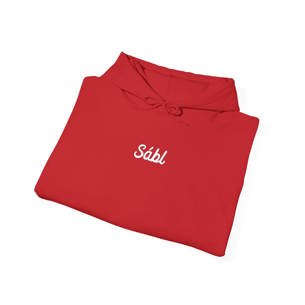 Sábl Minimal Script Hoodie — Cozy White Pullover with Small Center Logo
