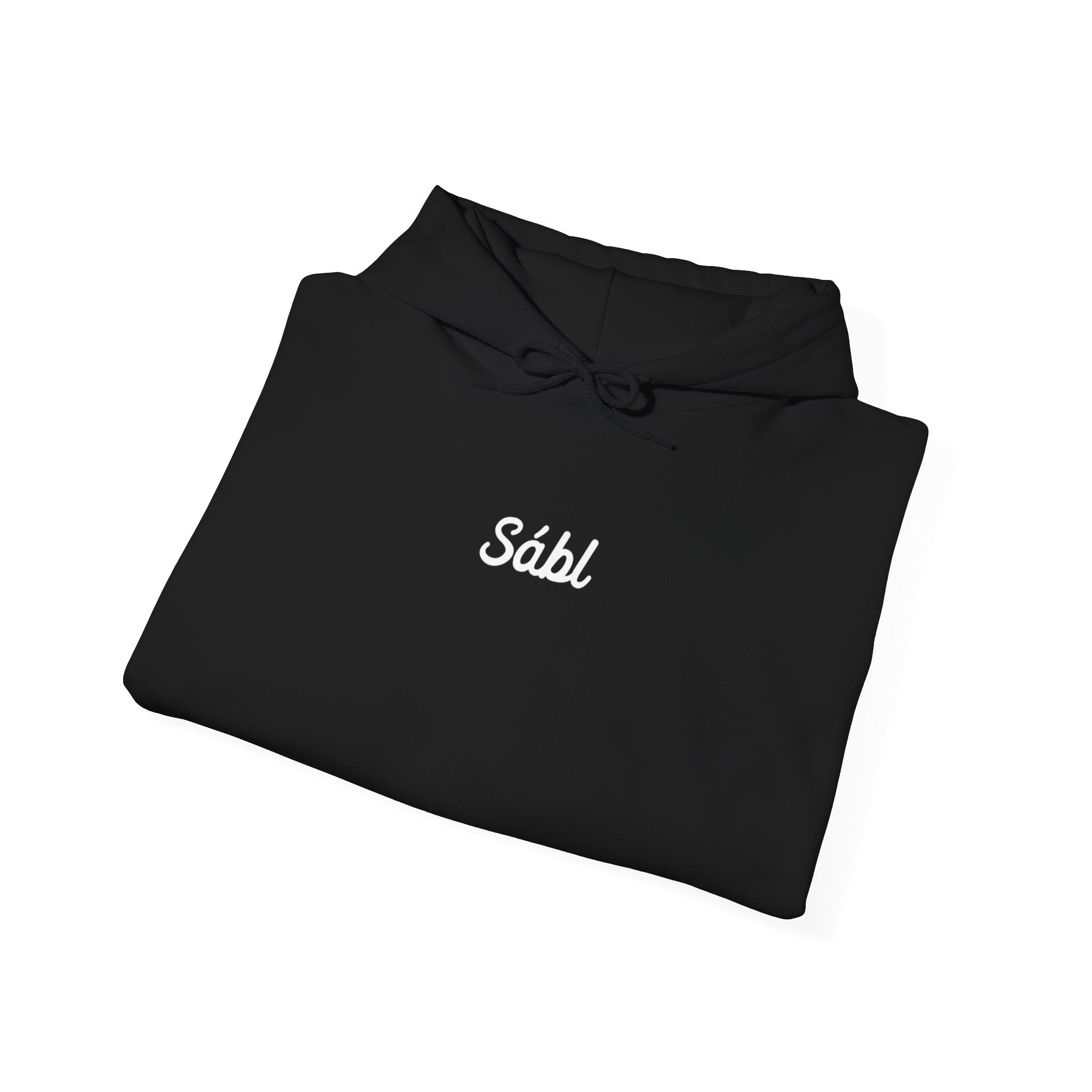 Sábl Minimal Script Hoodie — Cozy White Pullover with Small Center Logo