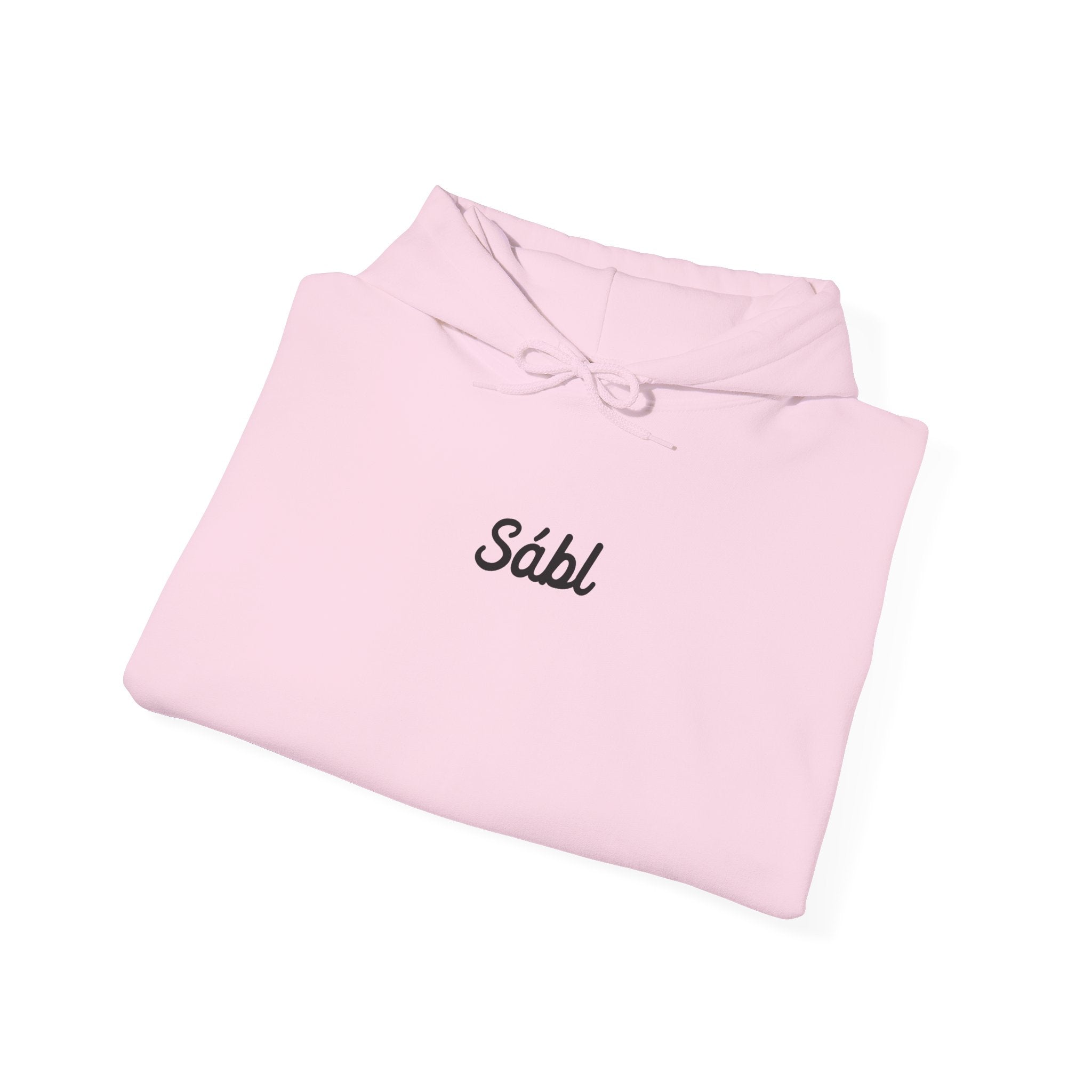 Sábl Minimal Script Hoodie — Cozy White Pullover with Small Center Logo