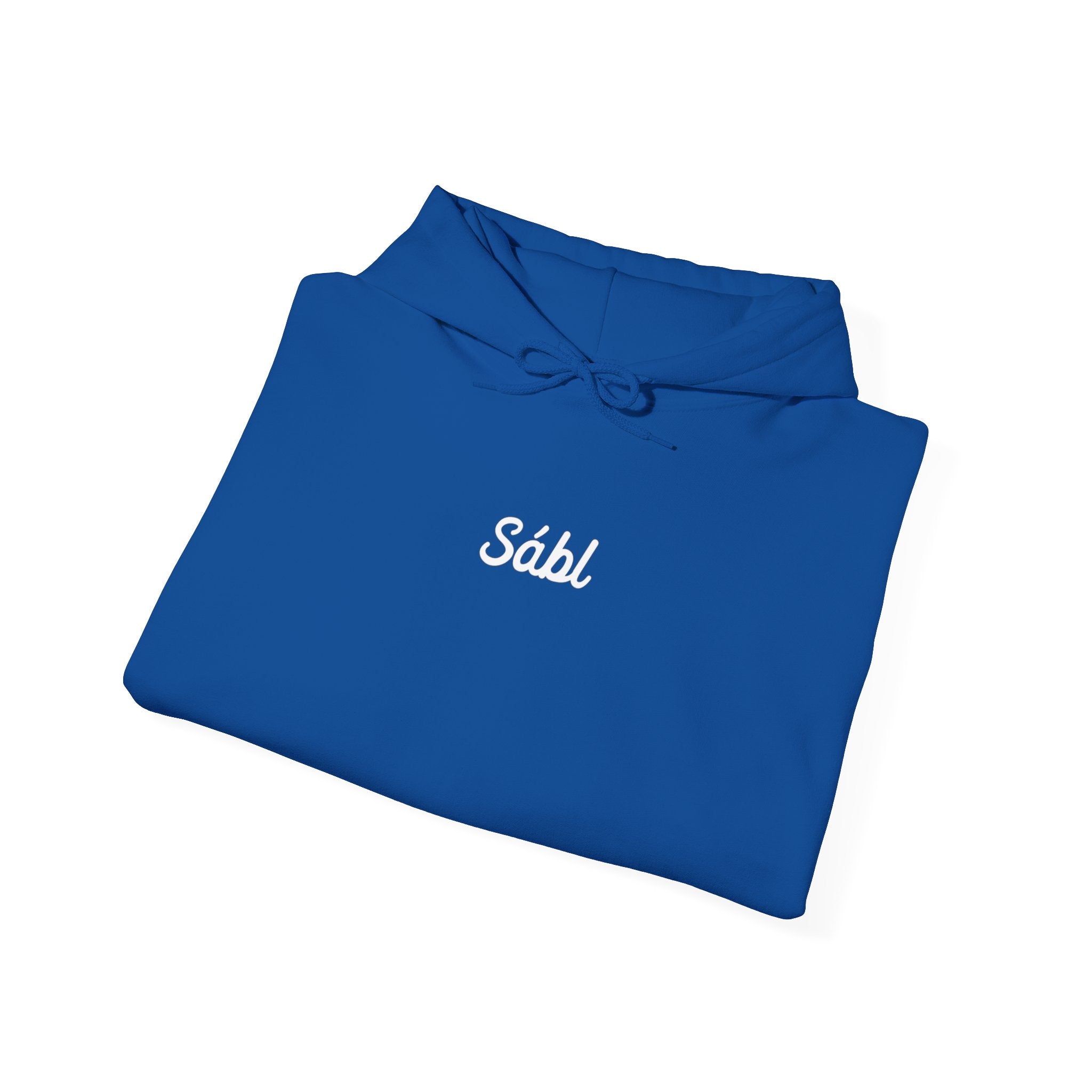Sábl Minimal Script Hoodie — Cozy White Pullover with Small Center Logo