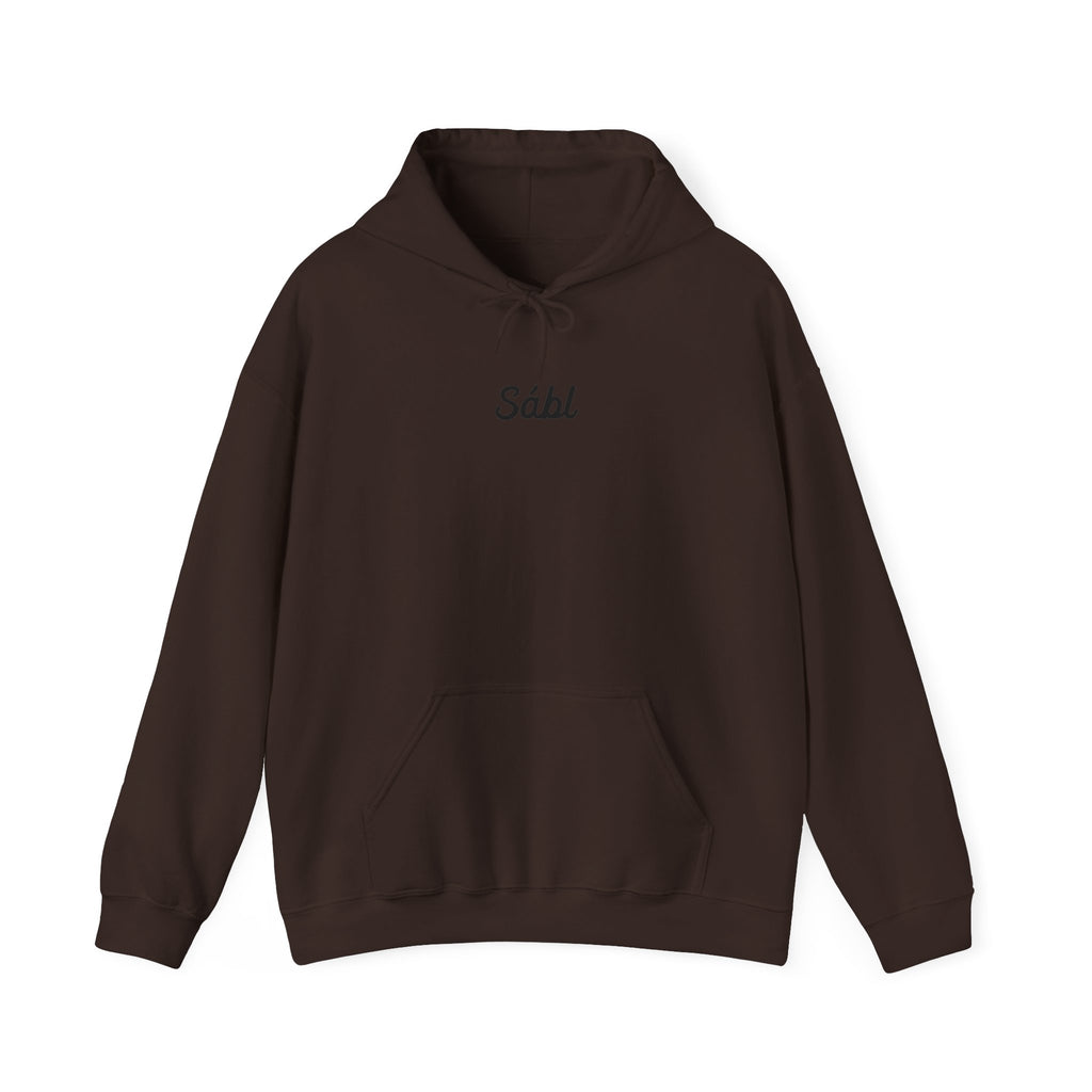 Sábl Minimal Script Hoodie — Cozy White Pullover with Small Center Logo