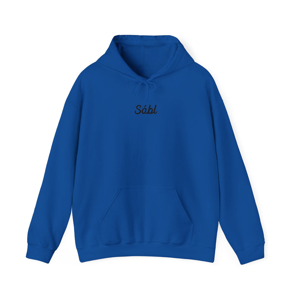 Sábl Minimal Script Hoodie — Cozy White Pullover with Small Center Logo