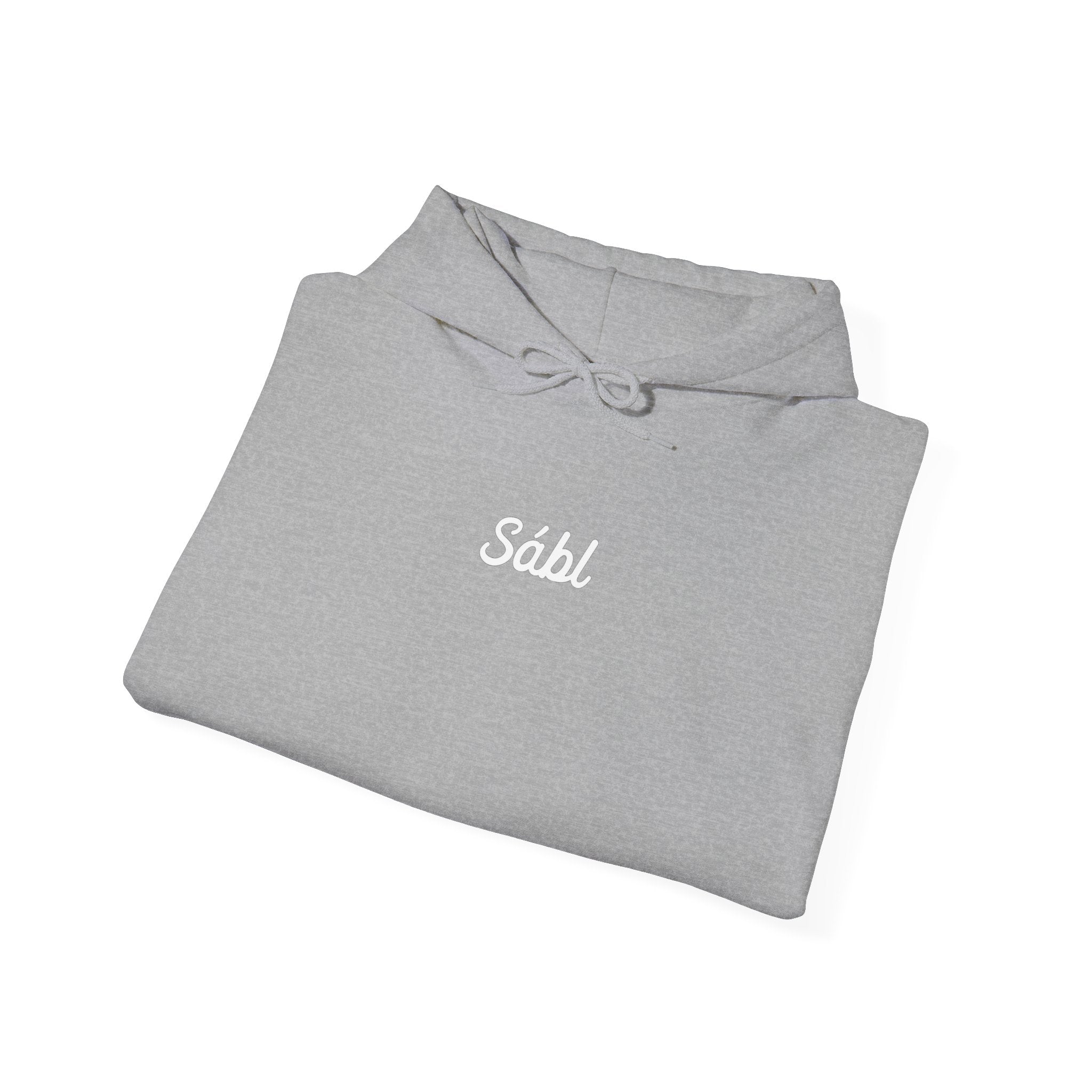 Sábl Minimal Script Hoodie — Cozy White Pullover with Small Center Logo