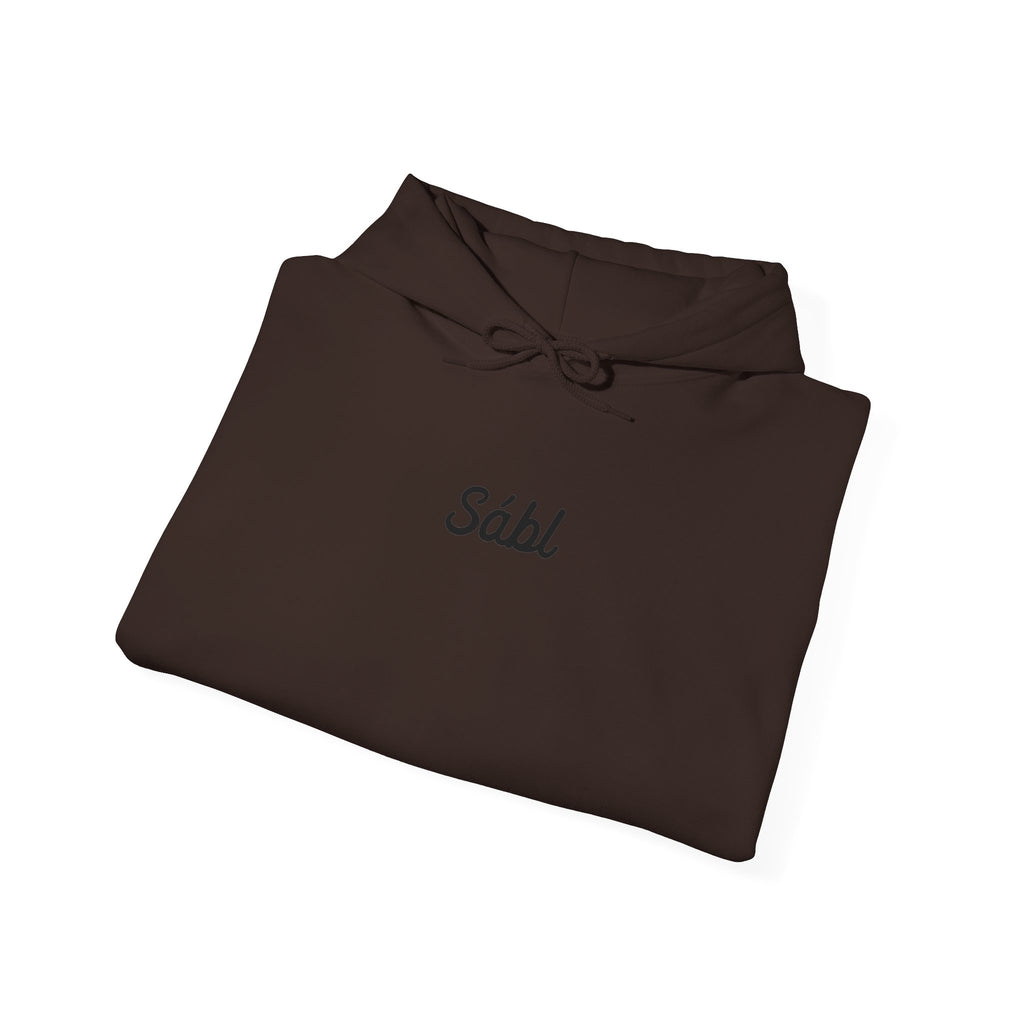 Sábl Minimal Script Hoodie — Cozy White Pullover with Small Center Logo