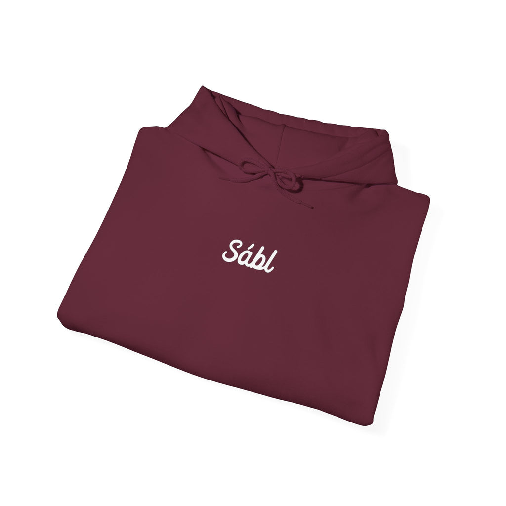 Sábl Minimal Script Hoodie — Cozy White Pullover with Small Center Logo