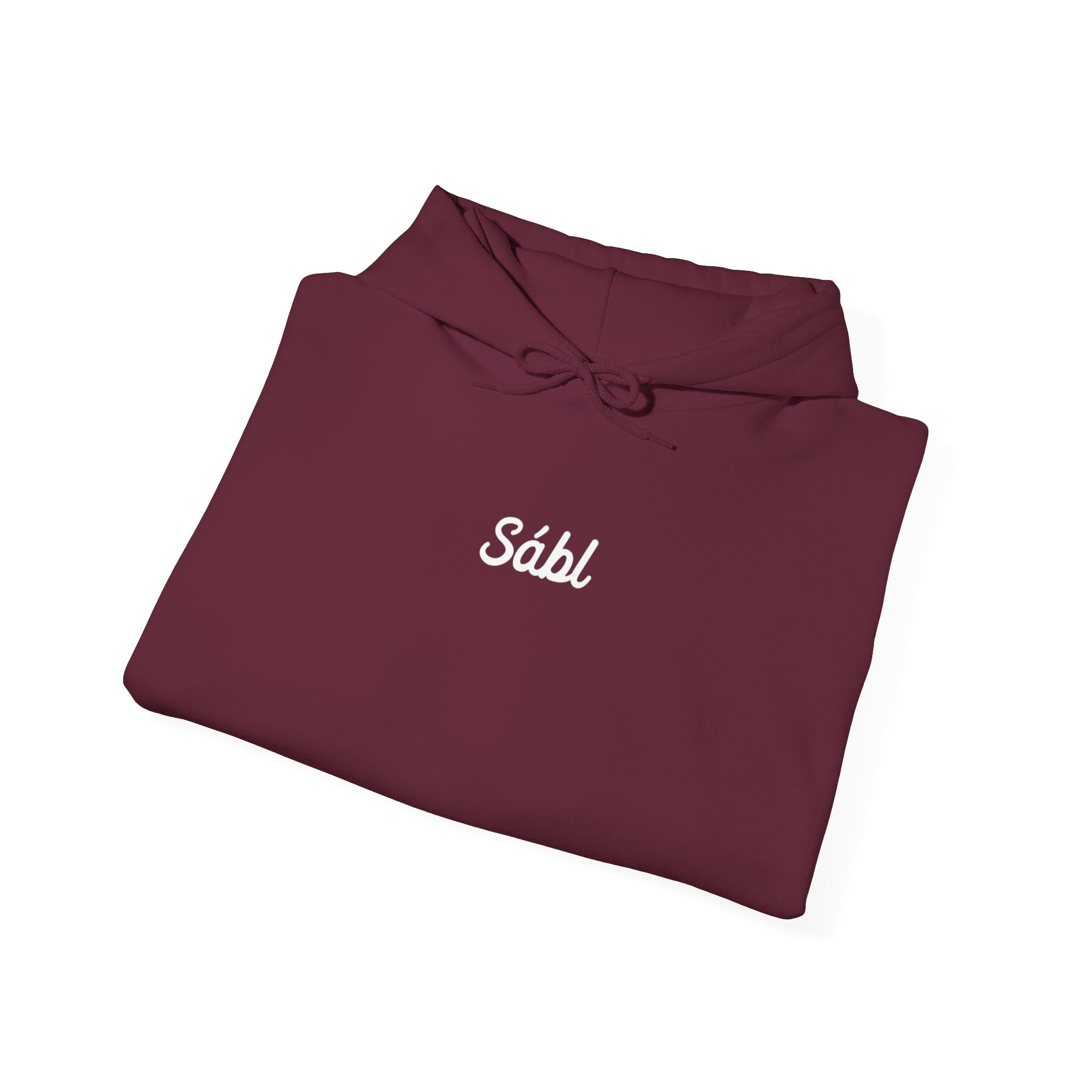 Sábl Minimal Script Hoodie — Cozy White Pullover with Small Center Logo