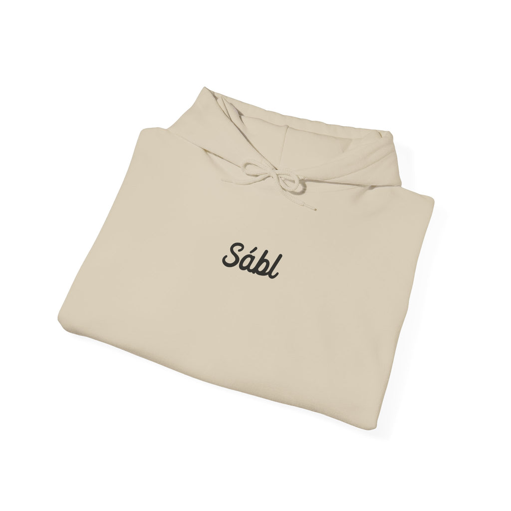 Sábl Minimal Script Hoodie — Cozy White Pullover with Small Center Logo