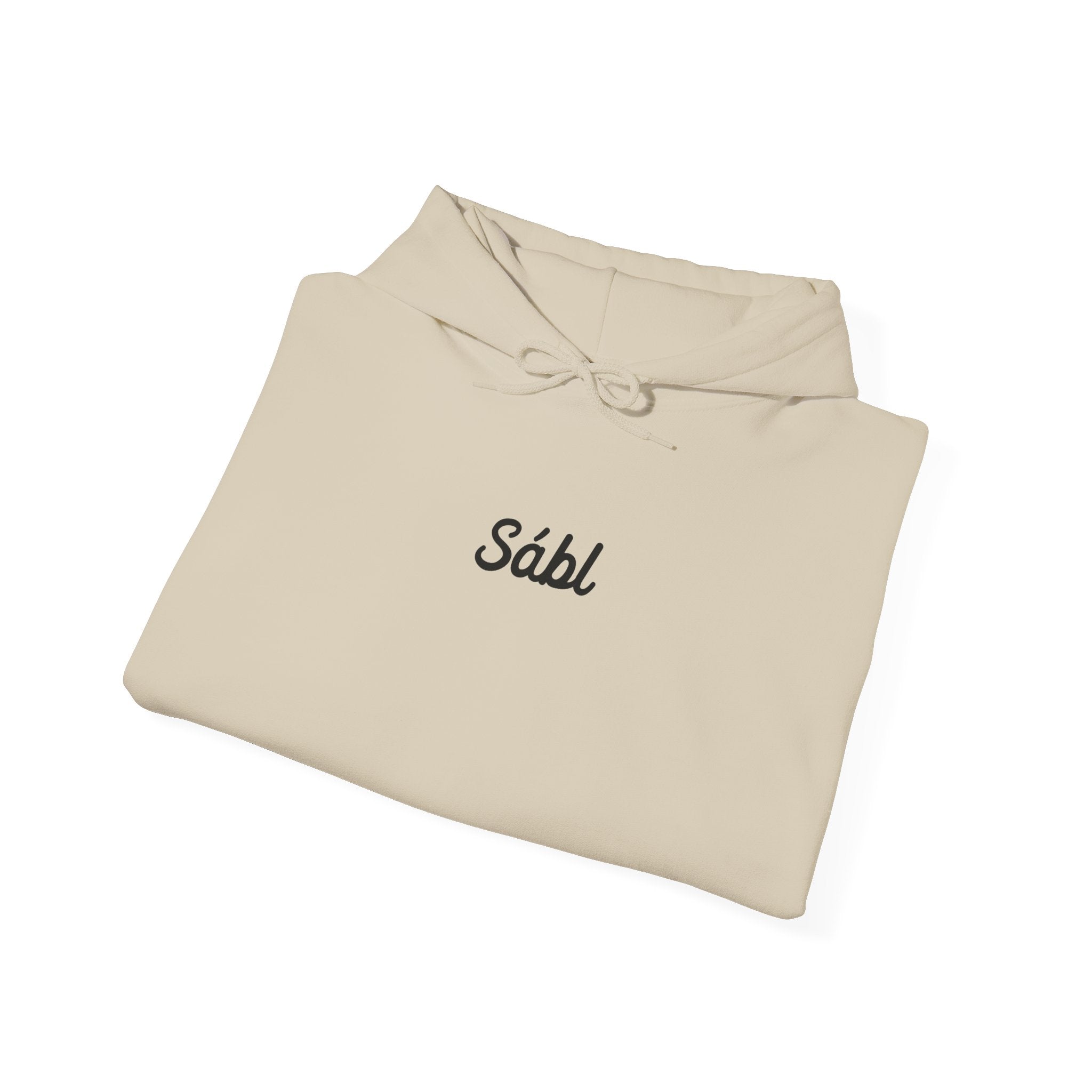 Sábl Minimal Script Hoodie — Cozy White Pullover with Small Center Logo