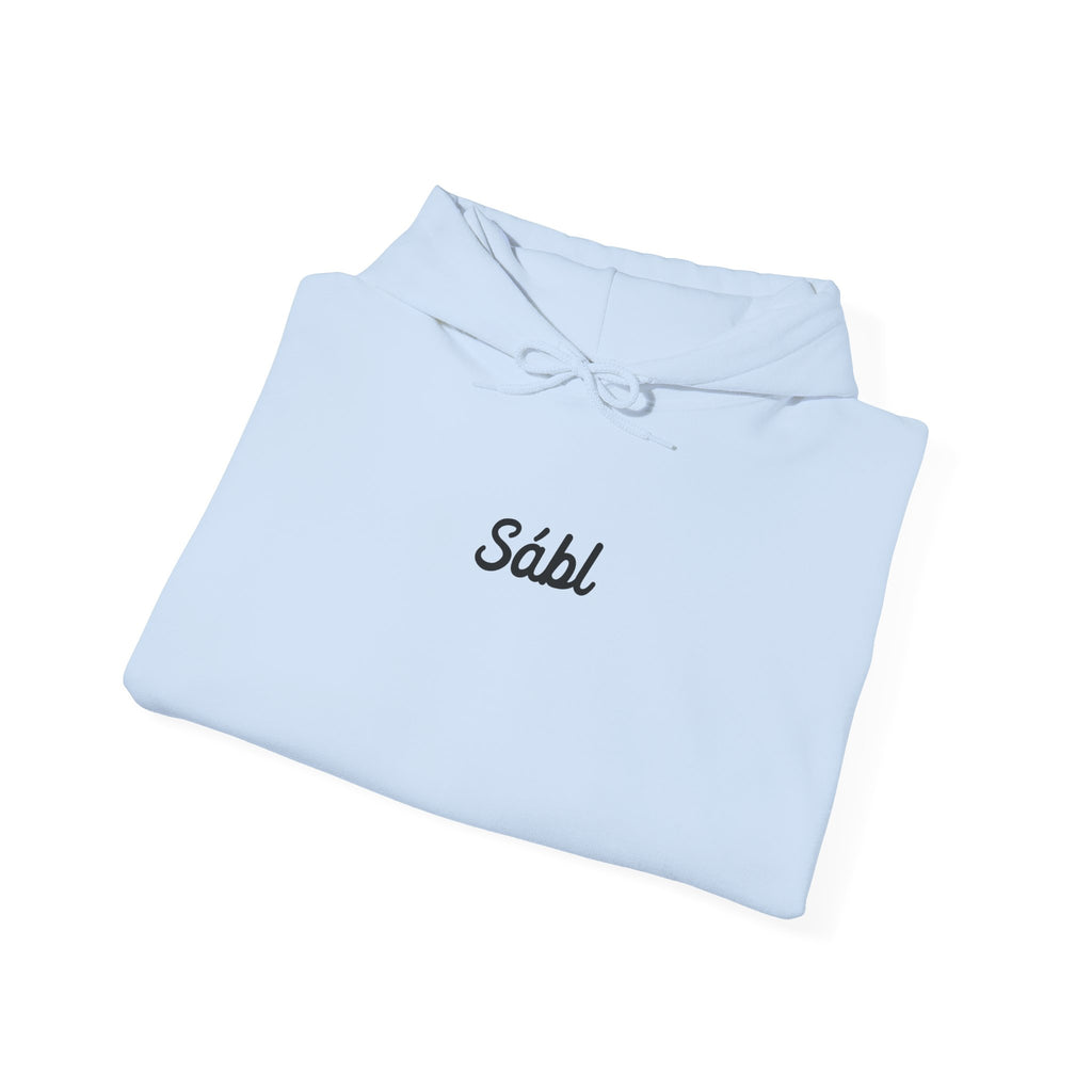 Sábl Minimal Script Hoodie — Cozy White Pullover with Small Center Logo