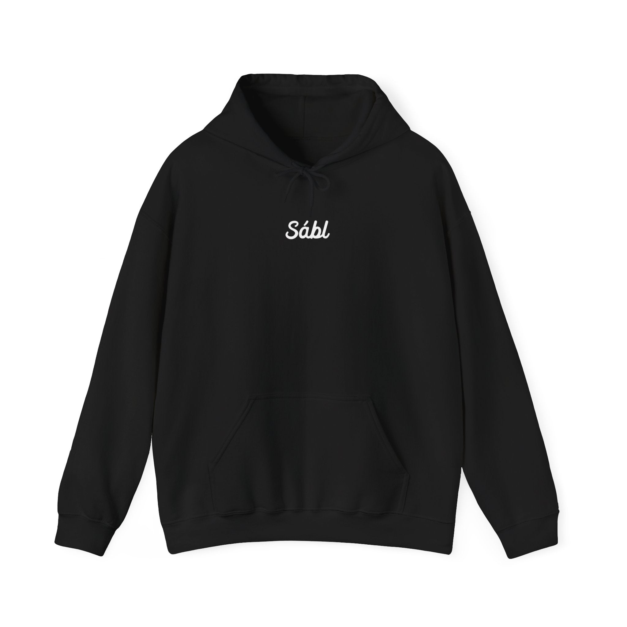 Sábl Minimal Script Hoodie — Cozy White Pullover with Small Center Logo
