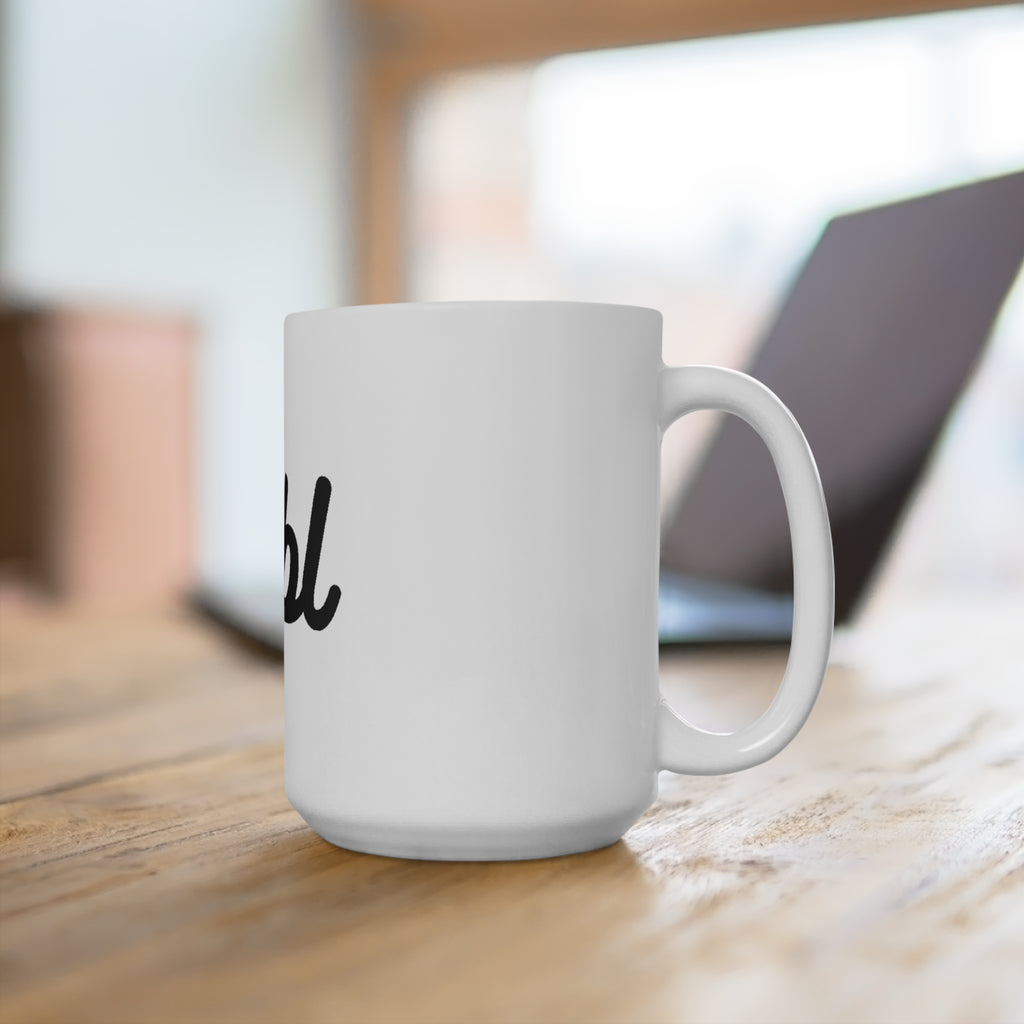 Sábl Script 15oz Ceramic Coffee Mug — Retro Handwritten Typography