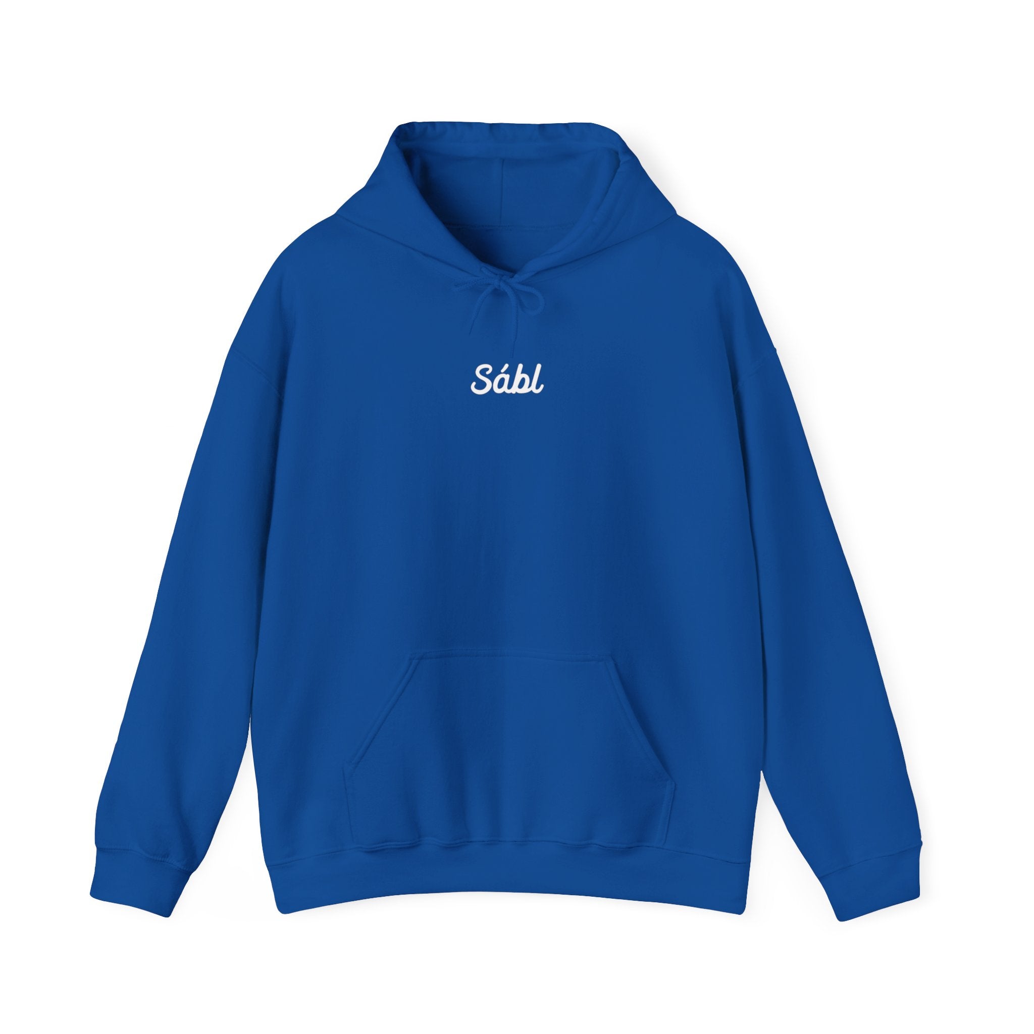 Sábl Minimal Script Hoodie — Cozy White Pullover with Small Center Logo