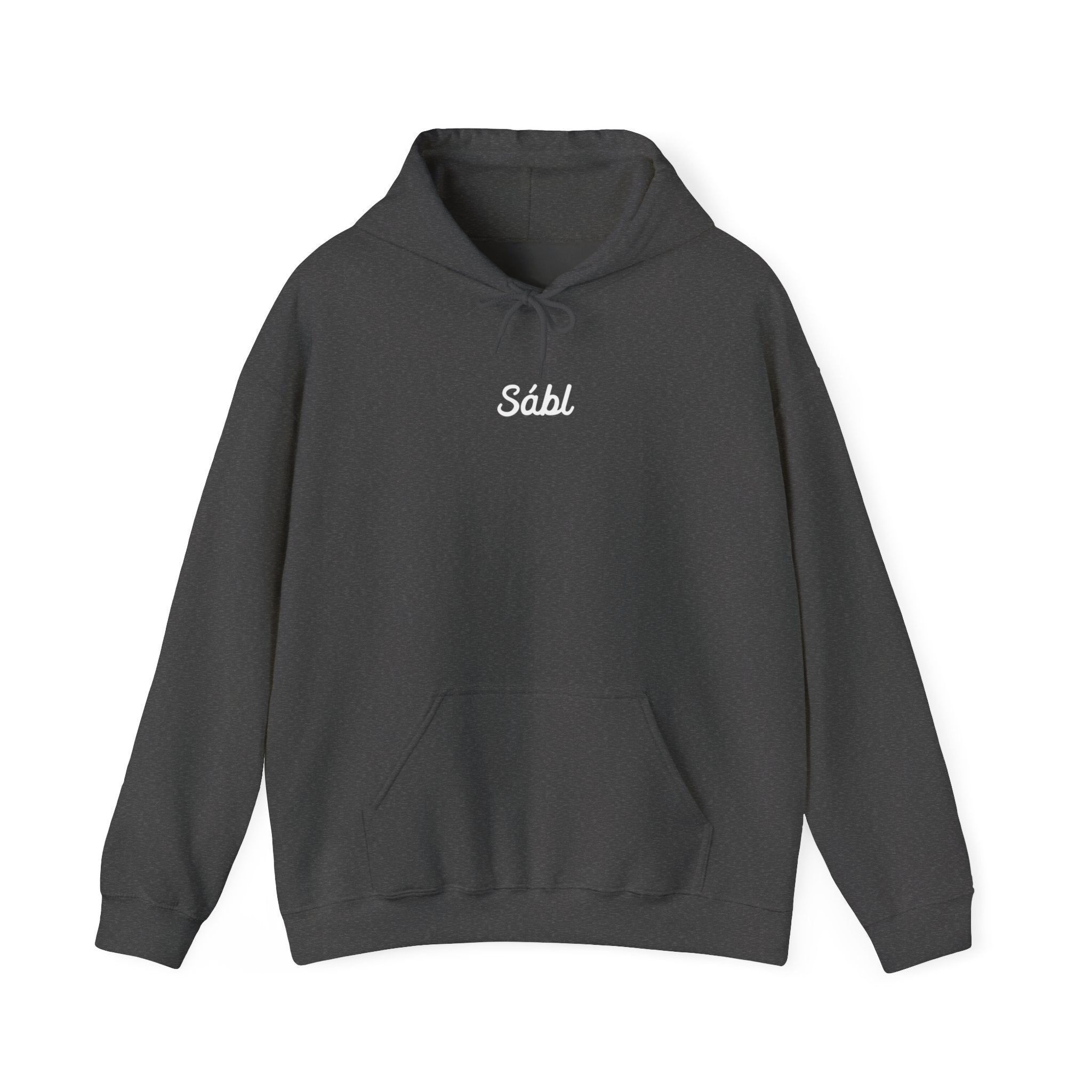 Sábl Minimal Script Hoodie — Cozy White Pullover with Small Center Logo