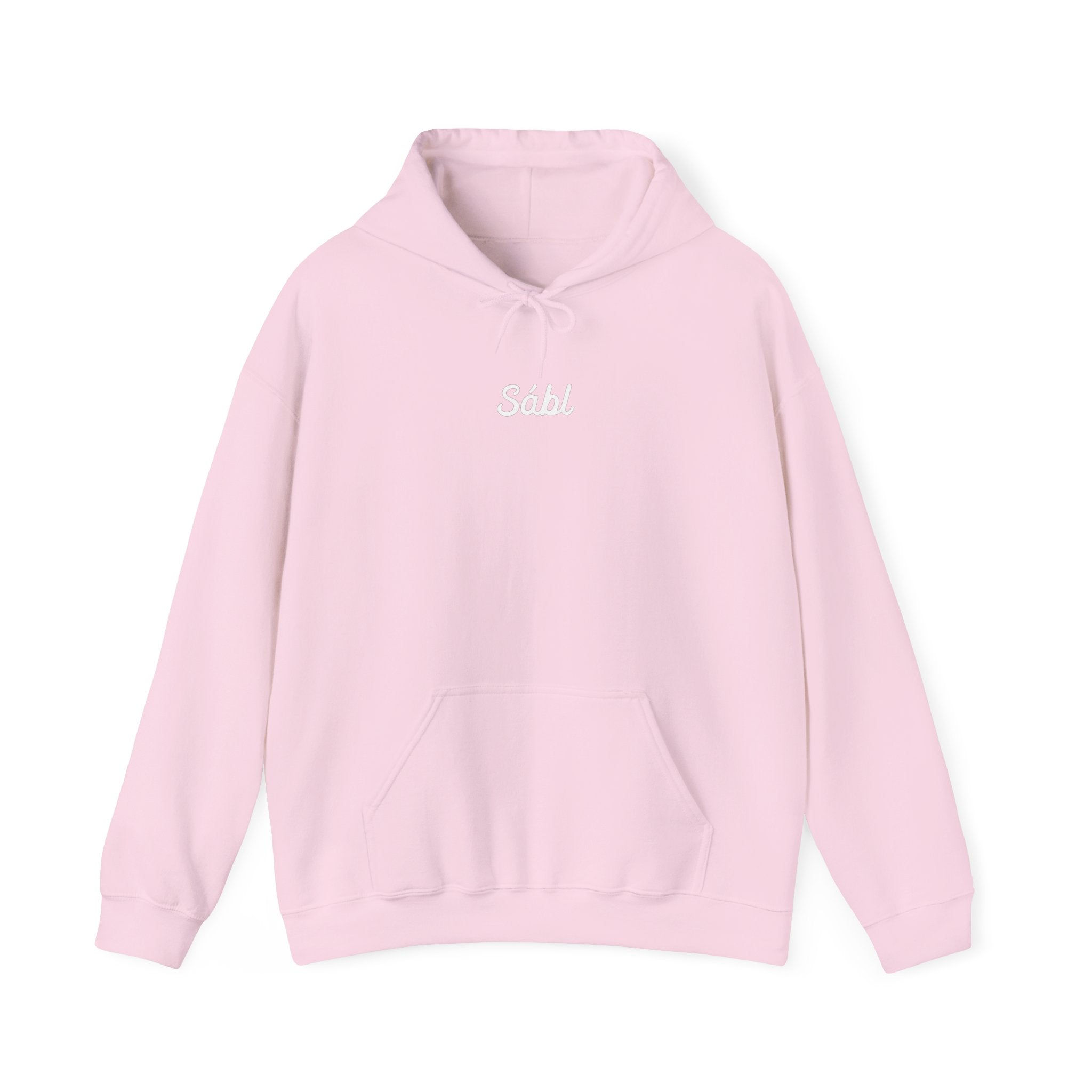 Sábl Minimal Script Hoodie — Cozy White Pullover with Small Center Logo